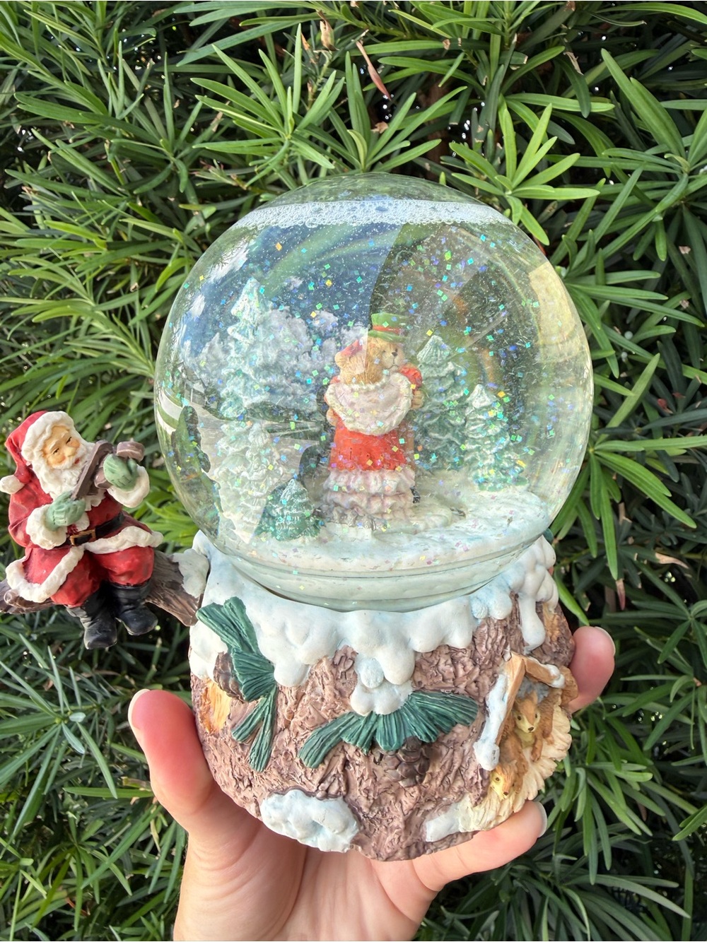 Vintage Woodland Christmas Snow Globe Music Box